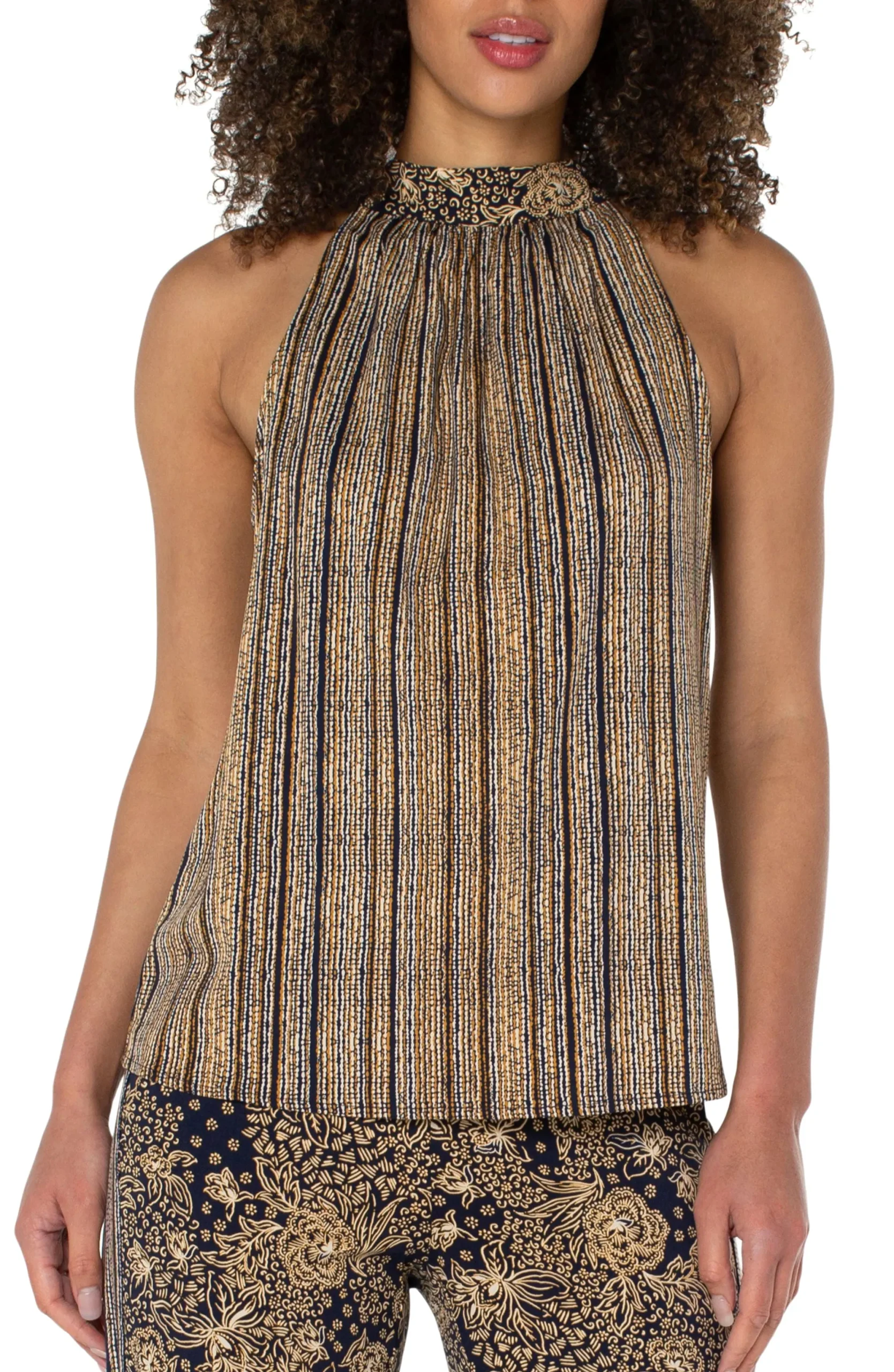 Tops-Liverpool Los Angeles SLEEVELESS MOCK NECK TANK WITH NECK TIES Indonesianfloralprint
