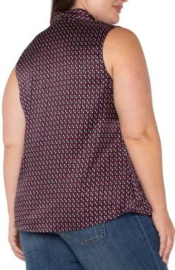 Tops-Liverpool Los Angeles SLEEVELESS PLEATED NECK WOVEN BLOUSE Starrubydot