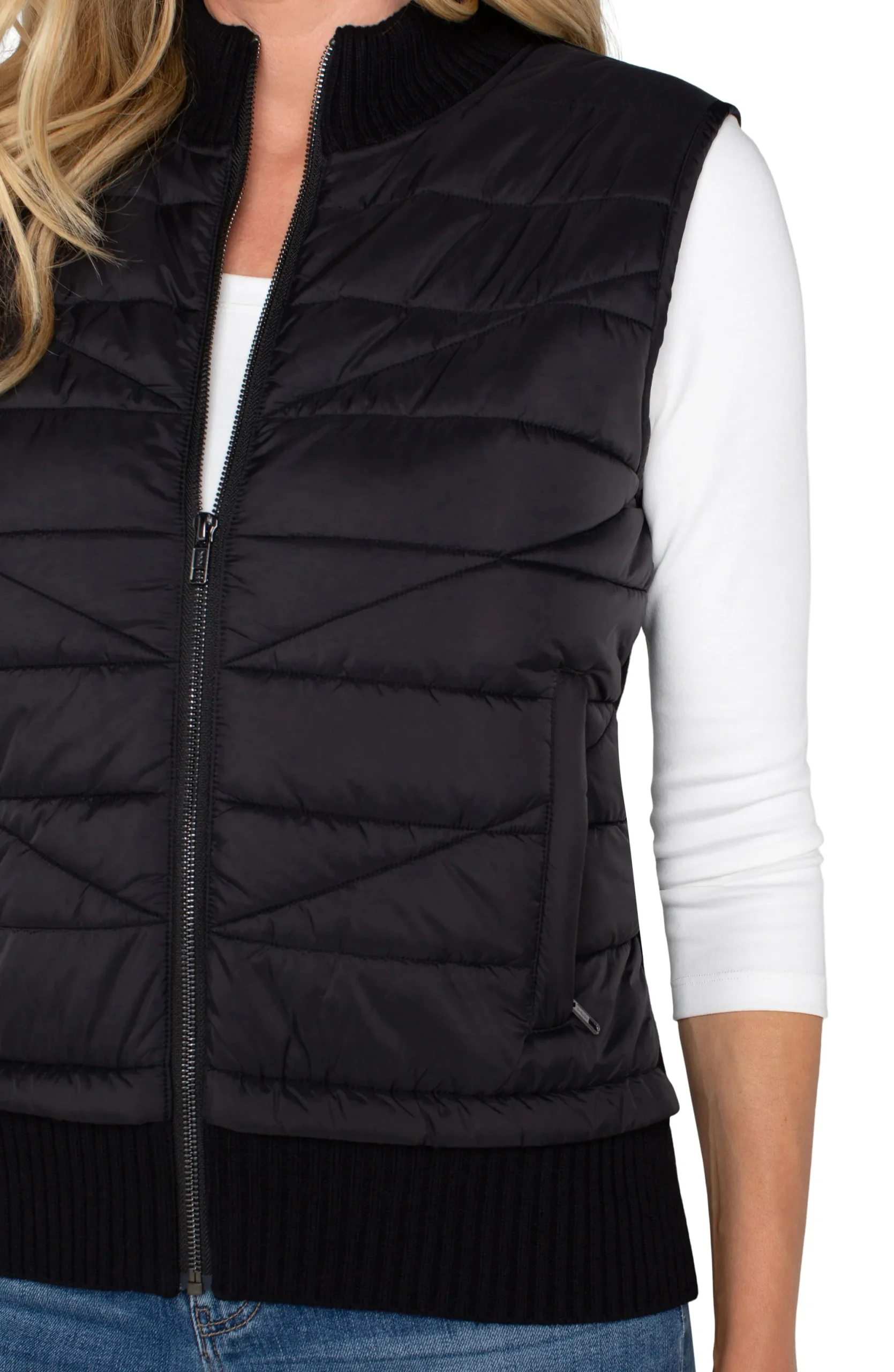 Jackets-Liverpool Los Angeles SLEEVELESS QUILTED FULL ZIP SWEATER VEST Black