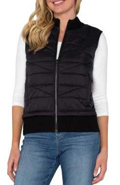 Jackets-Liverpool Los Angeles SLEEVELESS QUILTED FULL ZIP SWEATER VEST Black