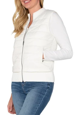 Jackets-Liverpool Los Angeles SLEEVELESS QUILTED FULL ZIP SWEATER VEST Porcelain