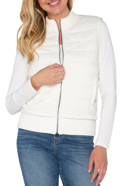 Jackets-Liverpool Los Angeles SLEEVELESS QUILTED FULL ZIP SWEATER VEST Porcelain