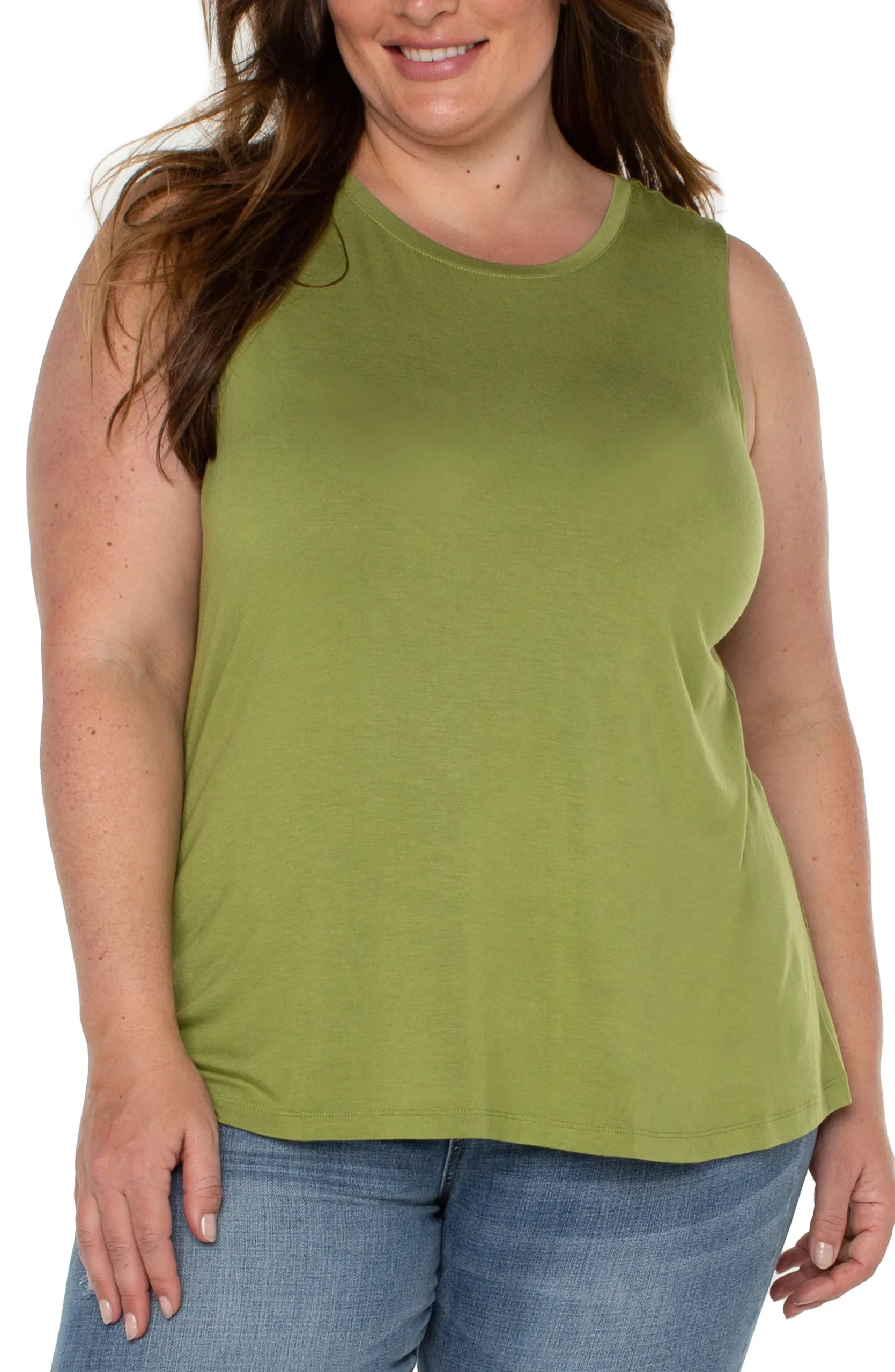 Tops-Liverpool Los Angeles SLEEVELESS SCOOP NECK TANK Avocado