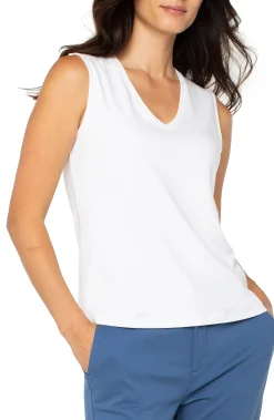 Tees-Liverpool Los Angeles SLEEVELESS V NECK KNIT TOP White