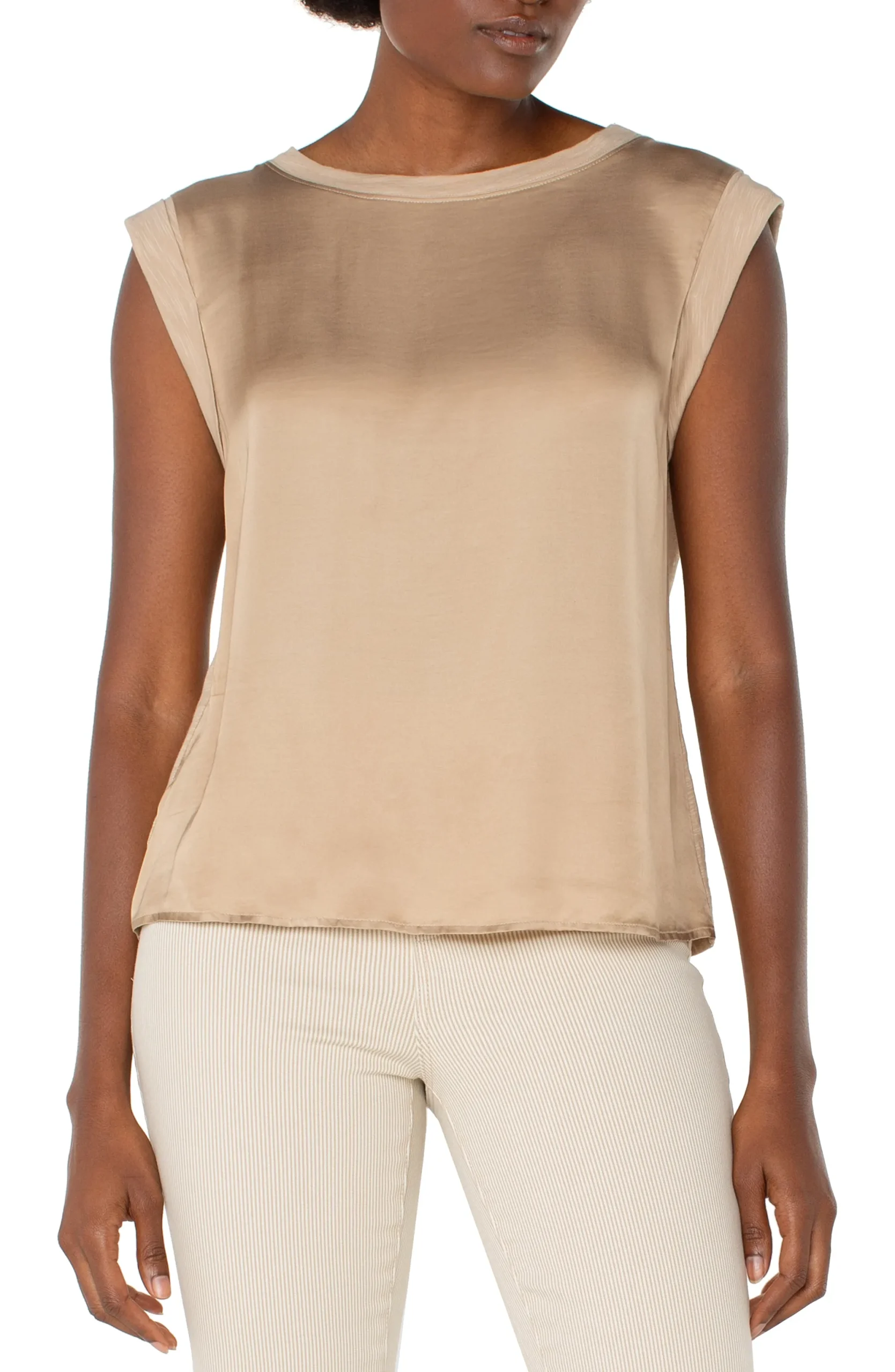 Tops|Tees-Liverpool Los Angeles SLEEVELESS WOVEN KNIT TOP Champagne