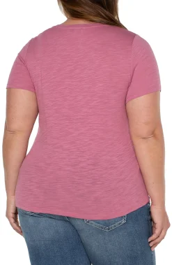 Tops-Liverpool Los Angeles SLIM FIT V-NECK SLUB KNIT TEE Wildrose