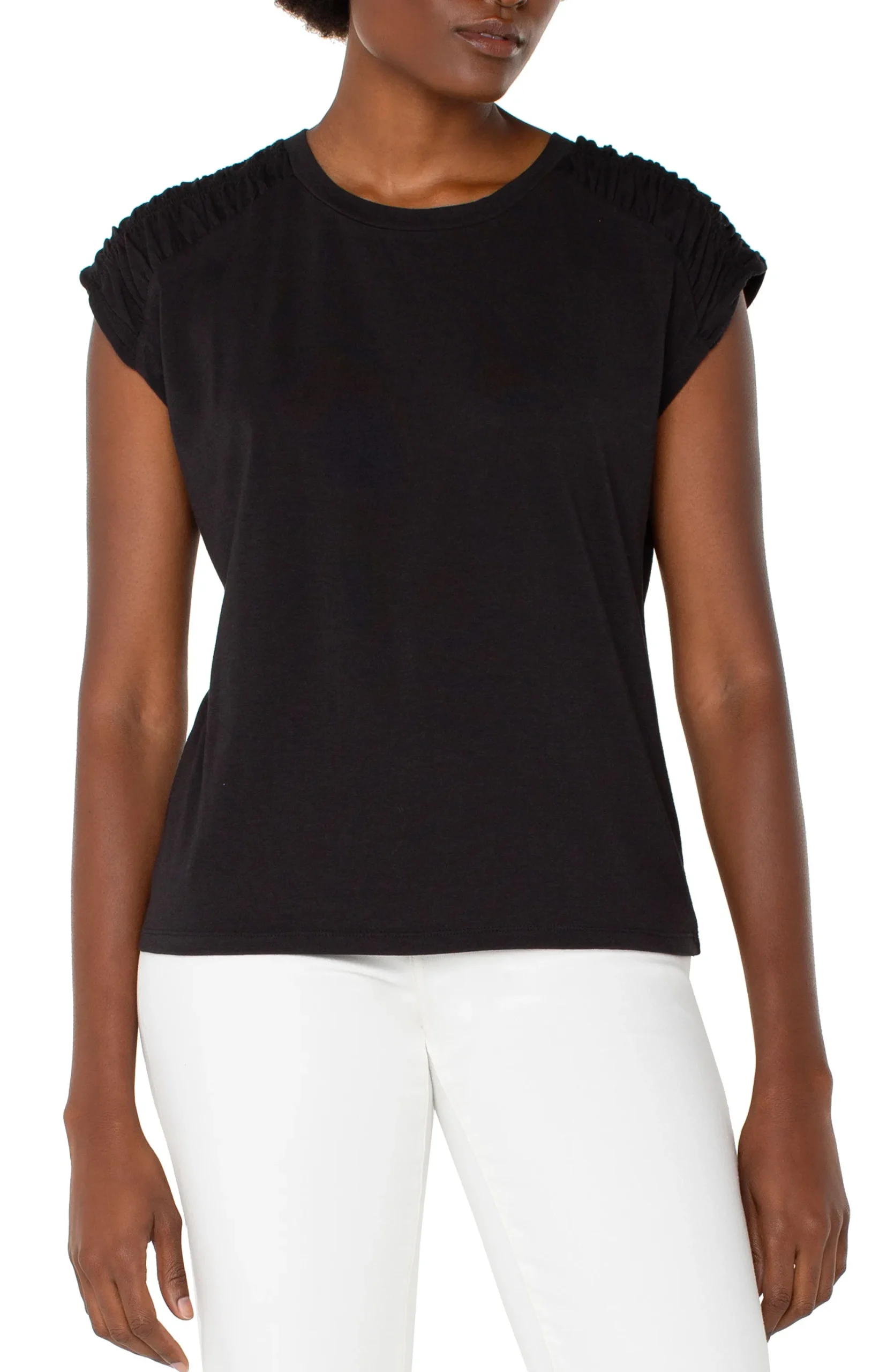 Tees-Liverpool Los Angeles SMOCKED SHOULDER RAGLAN KNIT TOP Black