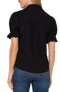 Tops-Liverpool Los Angeles SNAP FRONT KNIT SHIRT Black