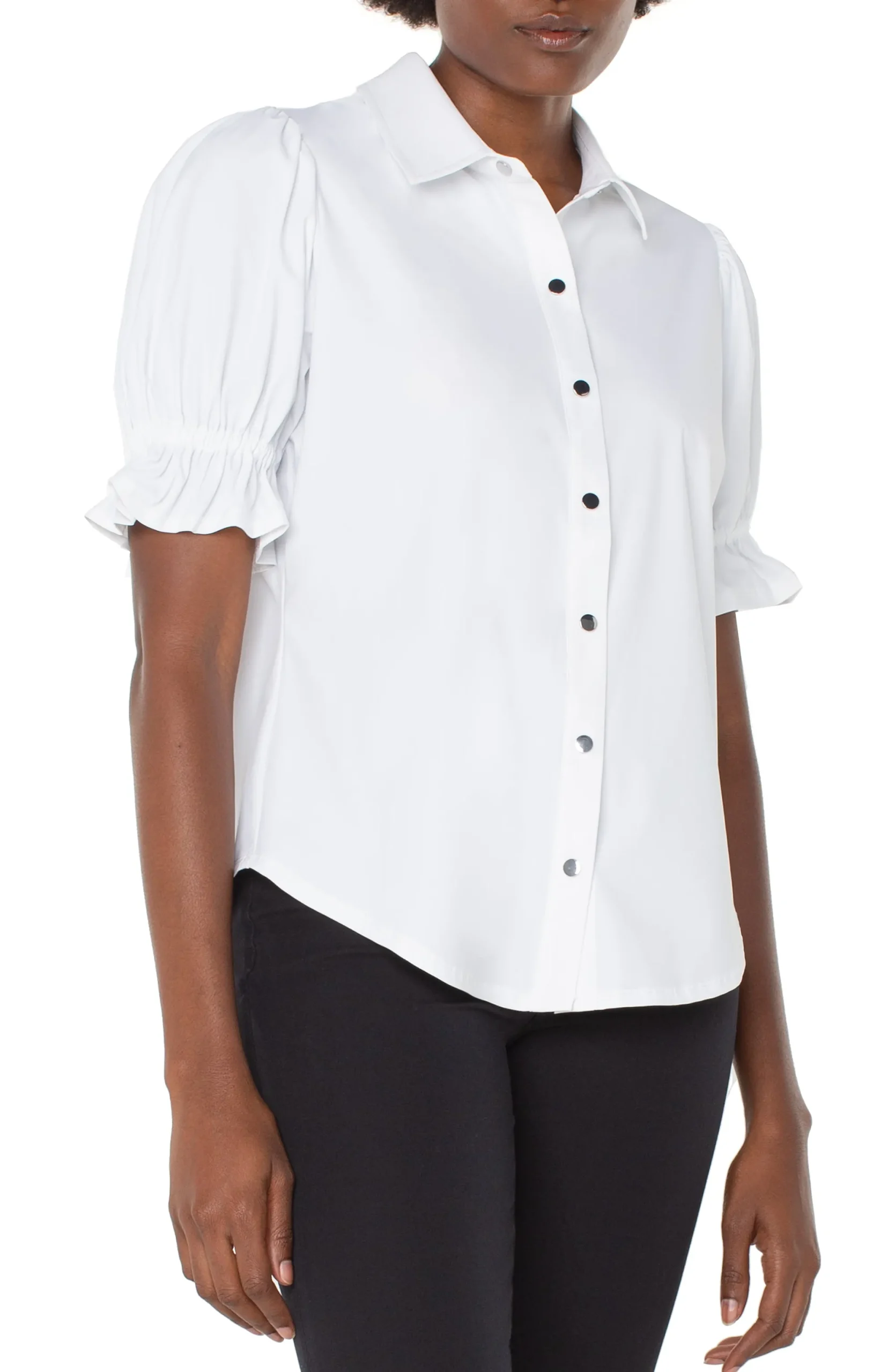 Tops-Liverpool Los Angeles SNAP FRONT KNIT SHIRT White