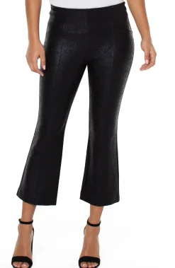 Pants|Knit Pull-On-Liverpool Los Angeles STELLA KICK FLARE WITH WELT POCKETS Blackcracklecoated