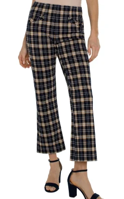 Pants|Knit Pull-On-Liverpool Los Angeles STELLA KICK FLARE WITH WELT POCKETS Darknavytartanplaid