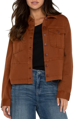 Jackets-Liverpool Los Angeles TRUCKER JACKET WITH PEPLUM HEM Burlywood