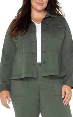 Jackets-Liverpool Los Angeles TRUCKER JACKET WITH PEPLUM HEM Mossgreen