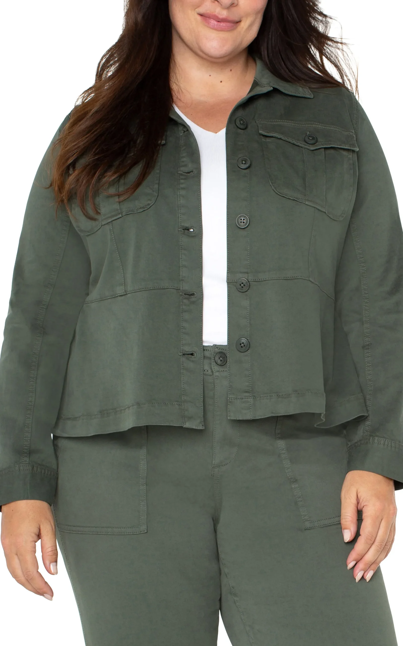 Jackets-Liverpool Los Angeles TRUCKER JACKET WITH PEPLUM HEM Mossgreen