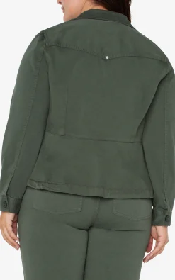 Jackets-Liverpool Los Angeles TRUCKER JACKET WITH PEPLUM HEM Mossgreen