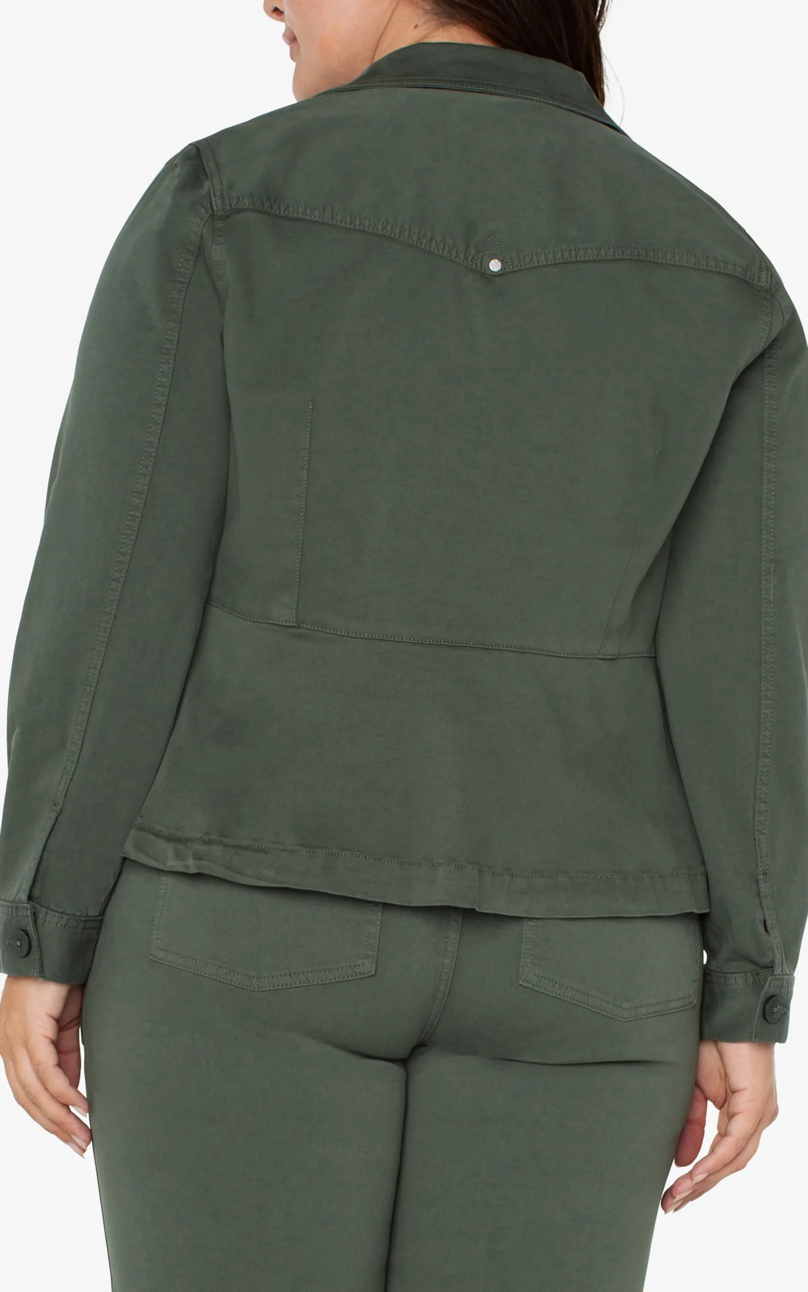 Jackets-Liverpool Los Angeles TRUCKER JACKET WITH PEPLUM HEM Mossgreen