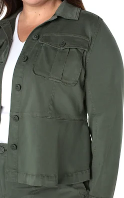 Jackets-Liverpool Los Angeles TRUCKER JACKET WITH PEPLUM HEM Mossgreen
