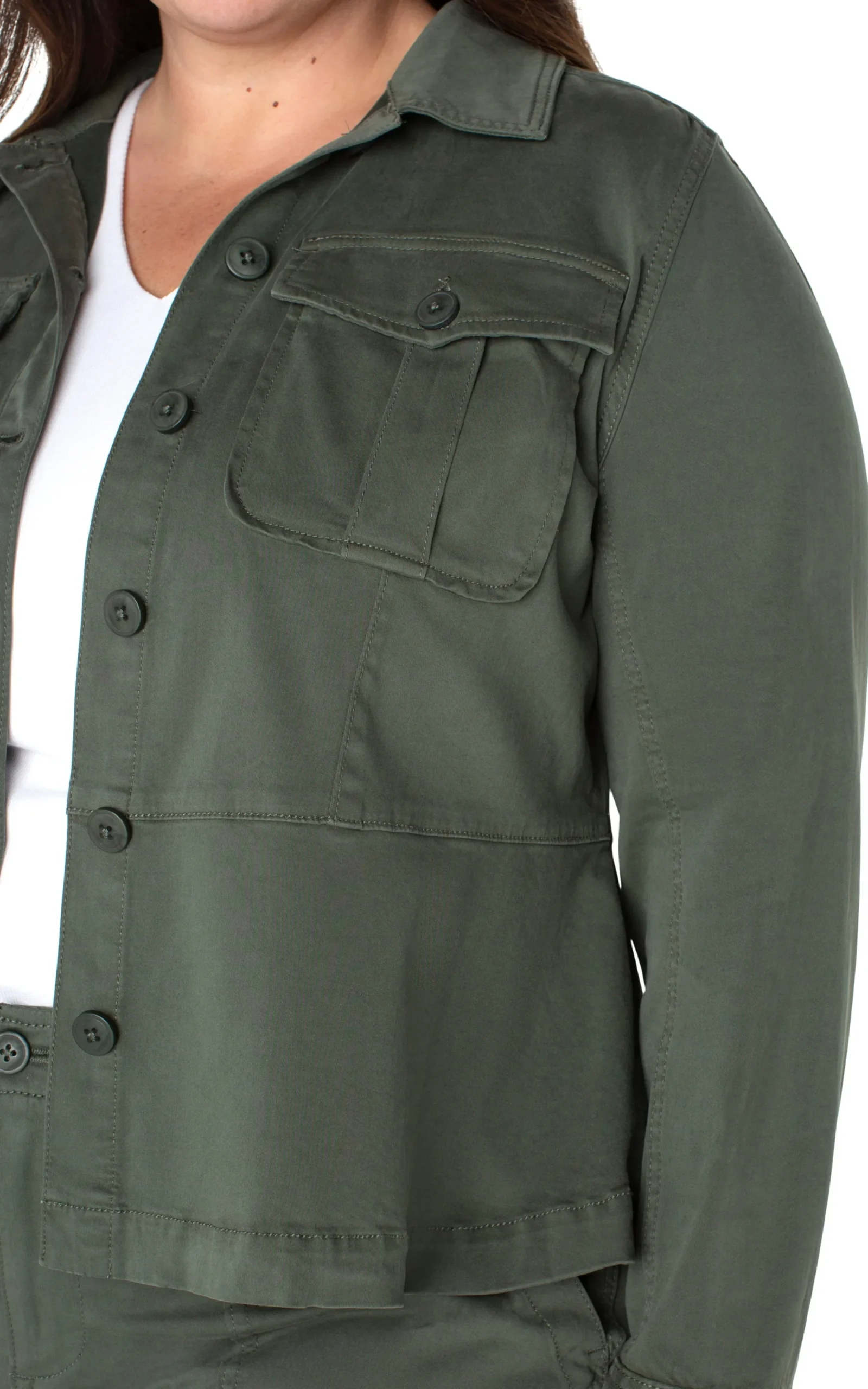 Jackets-Liverpool Los Angeles TRUCKER JACKET WITH PEPLUM HEM Mossgreen