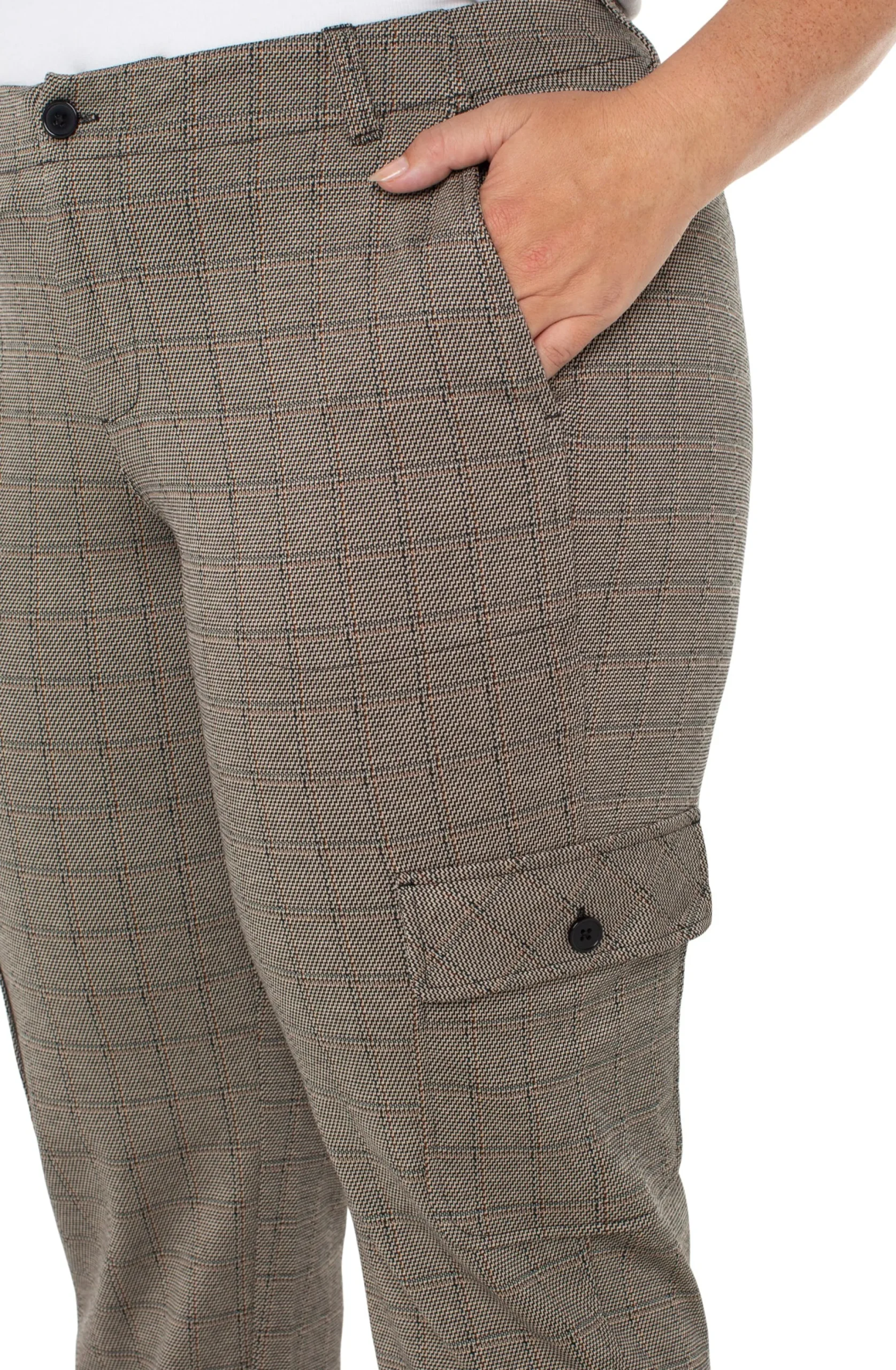 Pants-Liverpool Los Angeles UTILITY CARGO CROP WITH TAB HEM Peppercornplaid