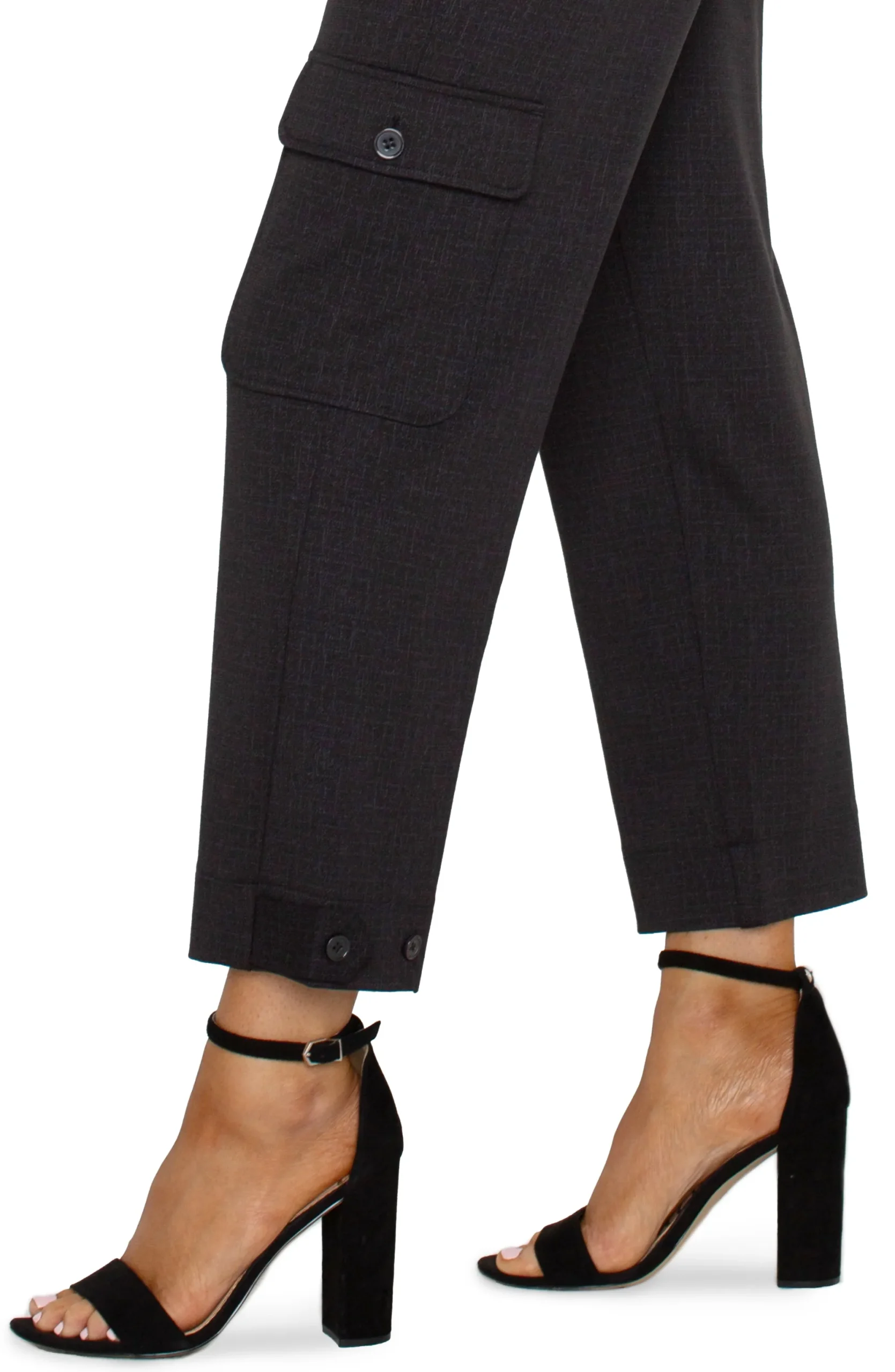 Pants|Utility Pants-Liverpool Los Angeles UTILITY CARGO CROP WITH TAB HEM Blackcrosshatch