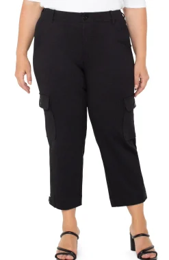 Pants-Liverpool Los Angeles UTILITY CARGO CROP WITH TAB HEM Blackcrosshatch