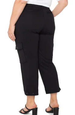 Pants-Liverpool Los Angeles UTILITY CARGO CROP WITH TAB HEM Blackcrosshatch