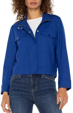 Jackets-Liverpool Los Angeles UTILITY CROP JACKET Bluetopaz