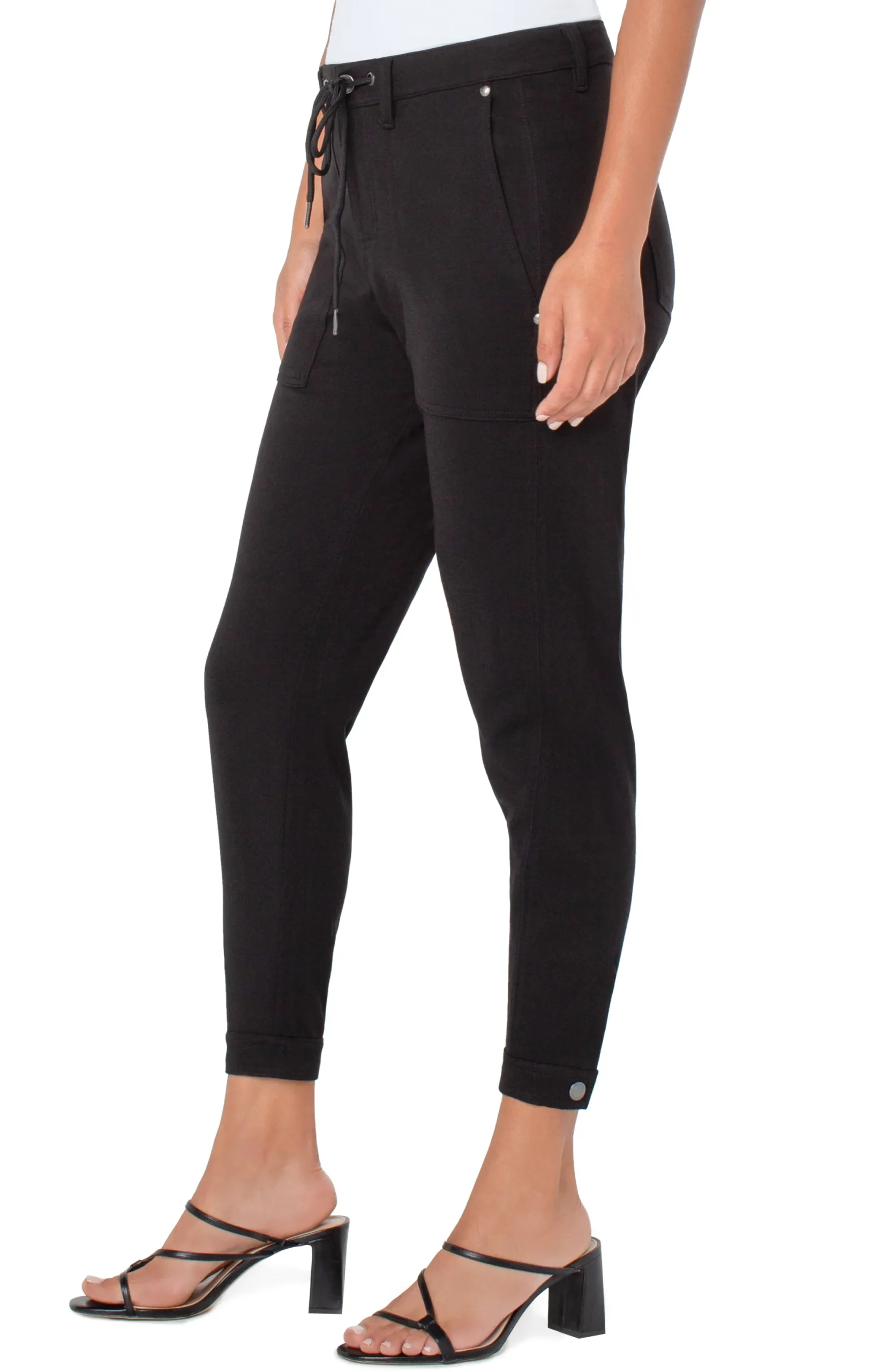 Utility Pants-Liverpool Los Angeles UTILITY JOGGER WITH SNAP HEM Black