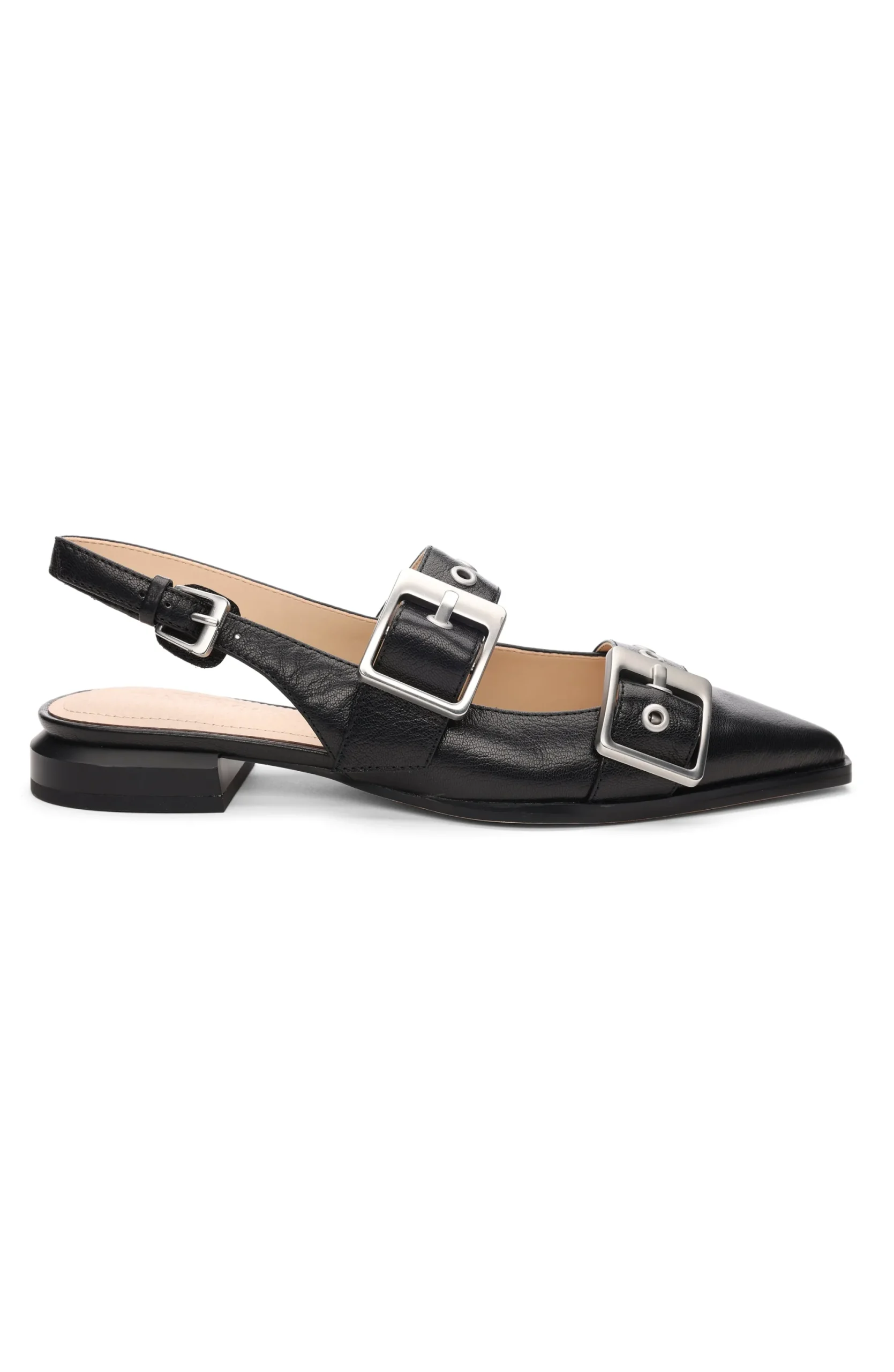 Flats-Liverpool Los Angeles VILLA LEATHER SLINGBACK WITH DOUBLE BUCKLE Black