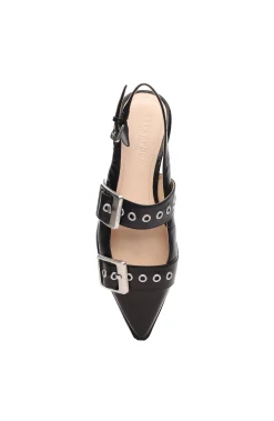 Flats-Liverpool Los Angeles VILLA LEATHER SLINGBACK WITH DOUBLE BUCKLE Black