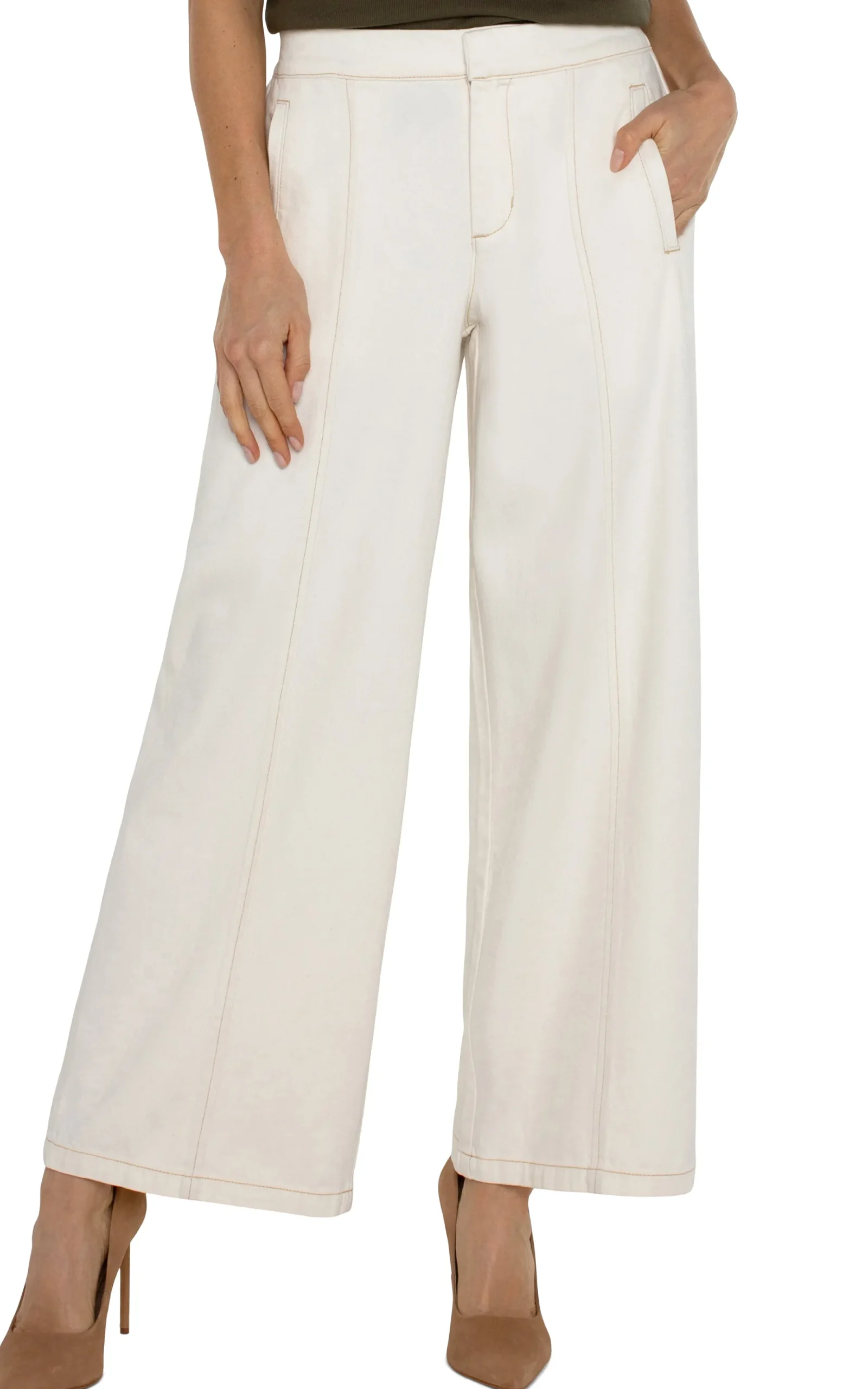 Jeans|Pants-Liverpool Los Angeles WIDE LEG TROUSER WITH ELASTIC WAISTBAND Antiqueecru