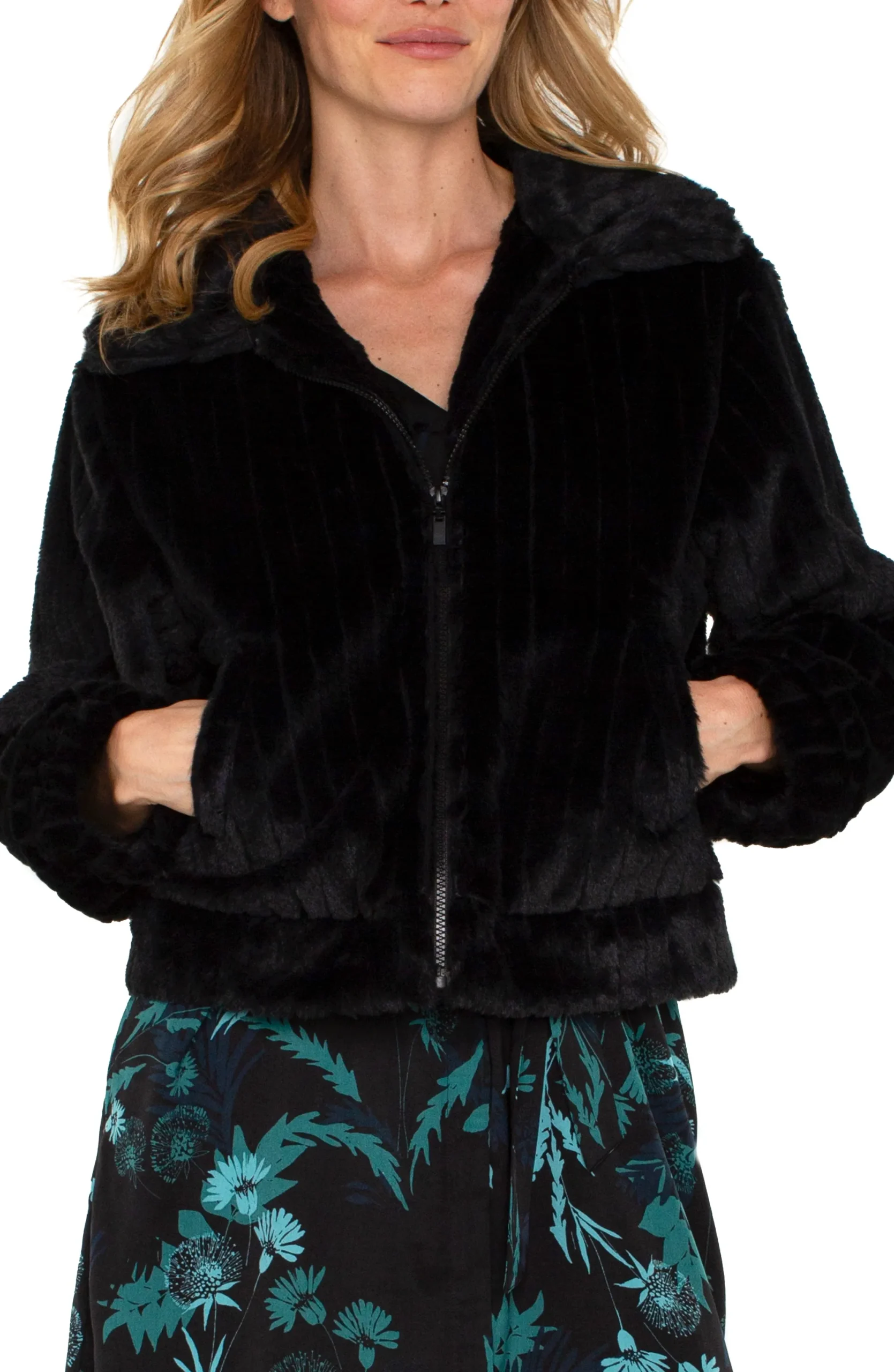 Jackets-Liverpool Los Angeles ZIP UP FAUX FUR JACKET Black