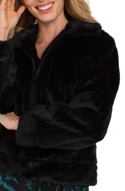 Jackets-Liverpool Los Angeles ZIP UP FAUX FUR JACKET Black