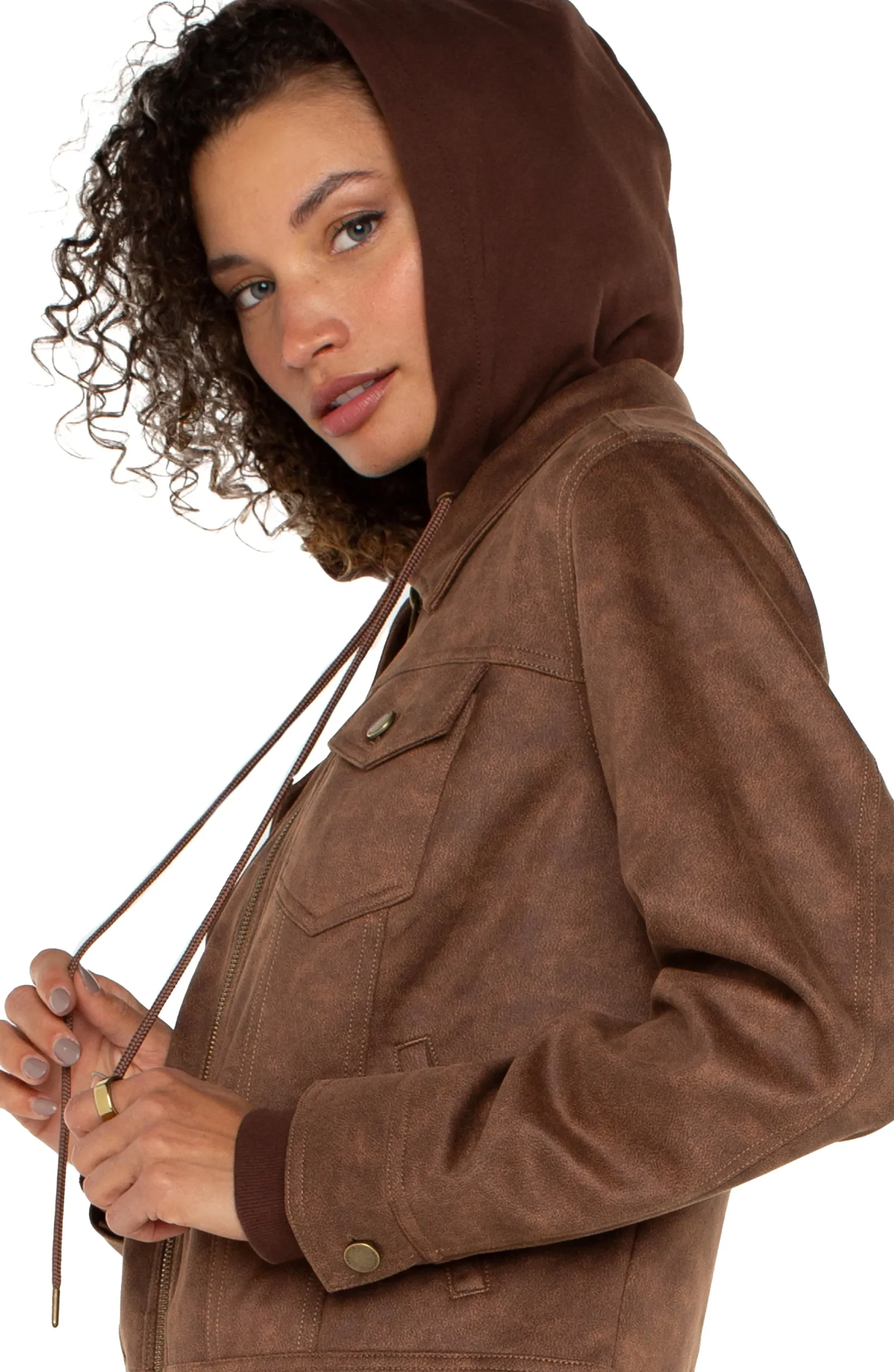 Jackets-Liverpool Los Angeles ZIP UP TRUCKER JACKET WITH REMOVABLE HOOD Vintageumber
