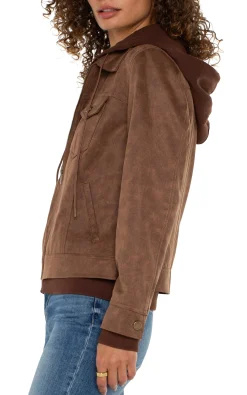 Jackets-Liverpool Los Angeles ZIP UP TRUCKER JACKET WITH REMOVABLE HOOD Vintageumber